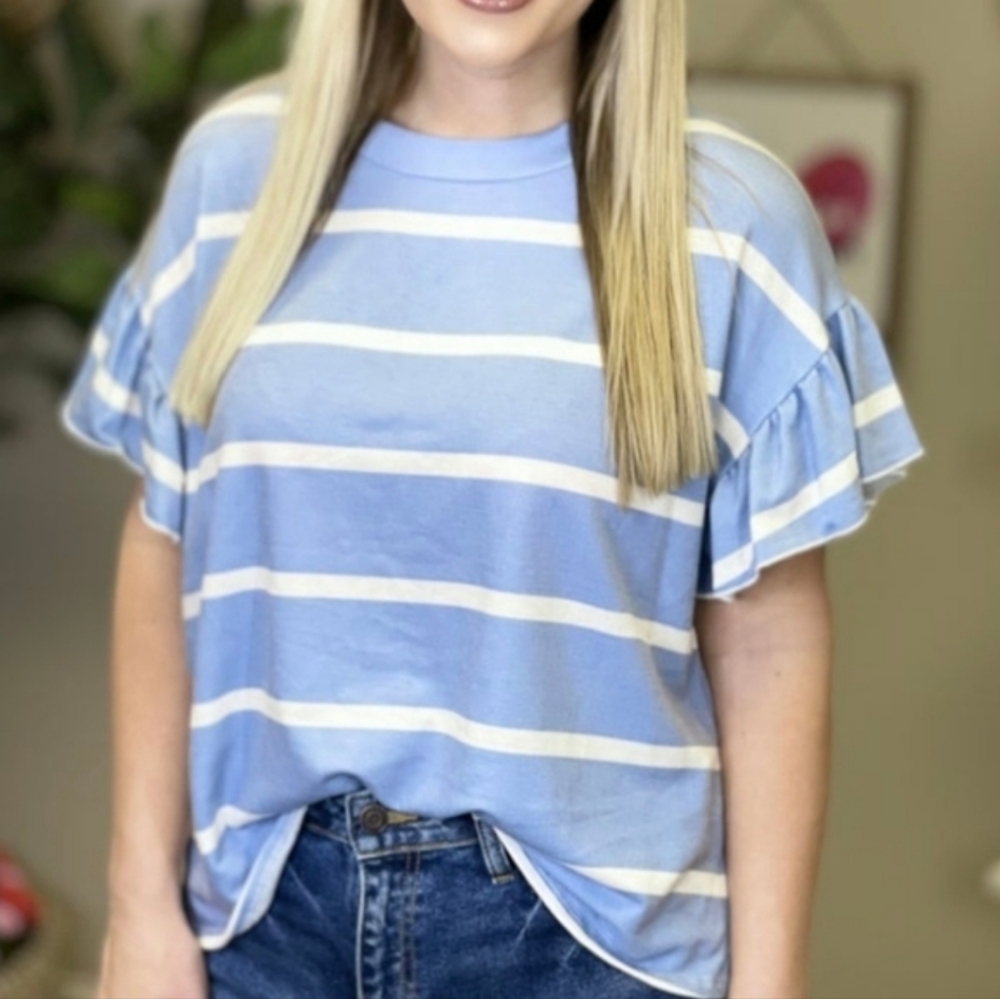 Fantastic Fawn Stripe Ruffle Sleeve Top